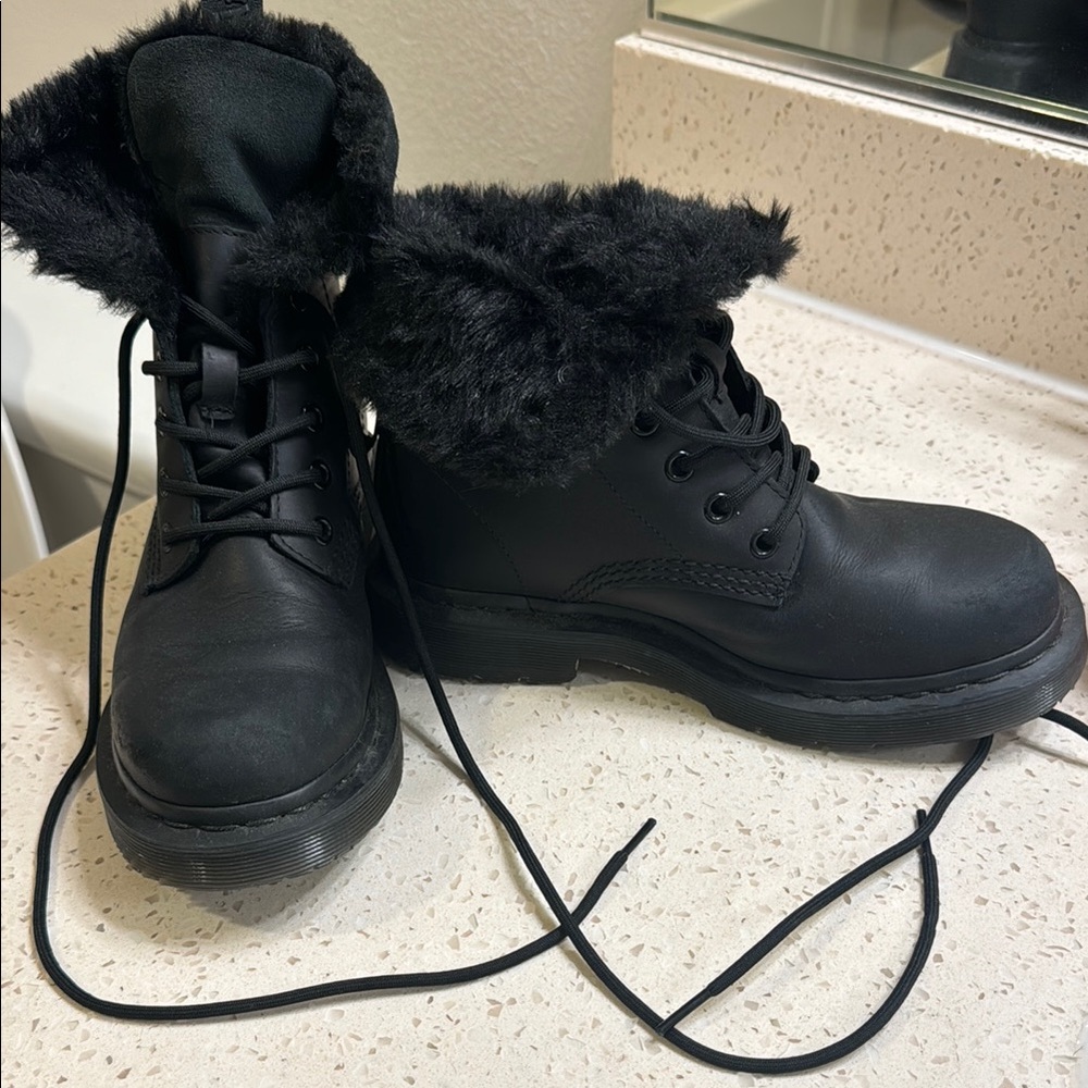 Women's Black Fur-Lined Dr. Martens